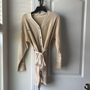 Beige long sleeve dress with White Accents